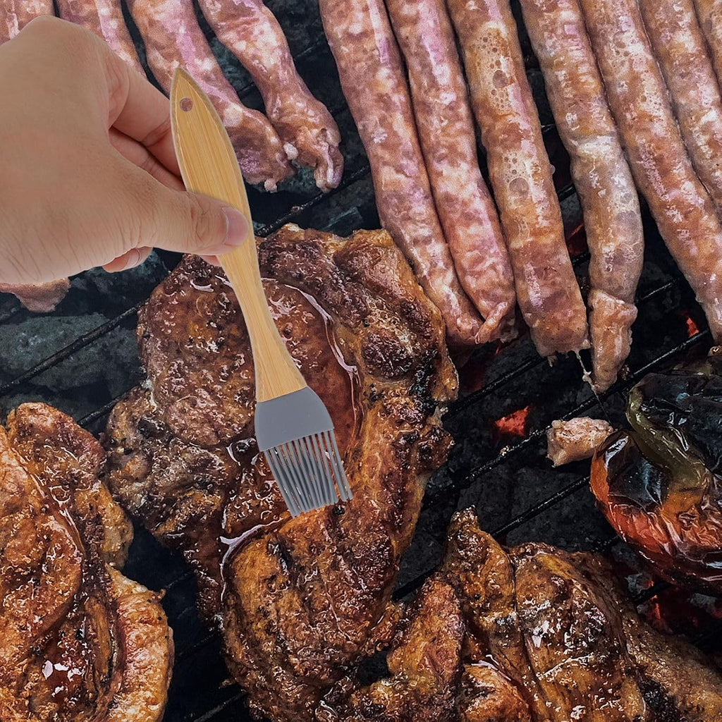 SEWACC Food Grade Silicone Barbecue Oil Brush with Wood Handle Basting Sauce Brush for Bbq Grilling and Baking Heat Resistant Silicone for Outdoor Cooking