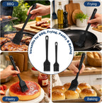 Silicone Basting Brush Set, 2-Pack Food-Grade BPA-Free Pastry Brush, 446°F Heat Resistant with Reinforced Inner Core, One-Piece Design for BBQ, Grilling, Baking, Butter, Marinades & Oil (Black)