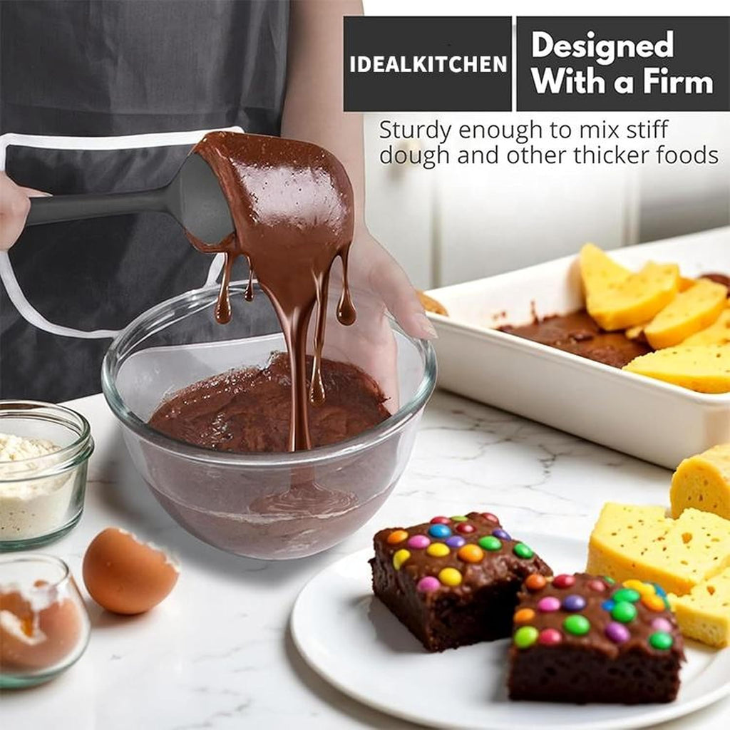 Silicone Kitchen Utensil Set – 6 Piece Heat-Resistant Non-Stick Cooking Tools, BPA-Free Food-Grade Silicone Spatulas & Brush for Cooking & Baking (Black)
