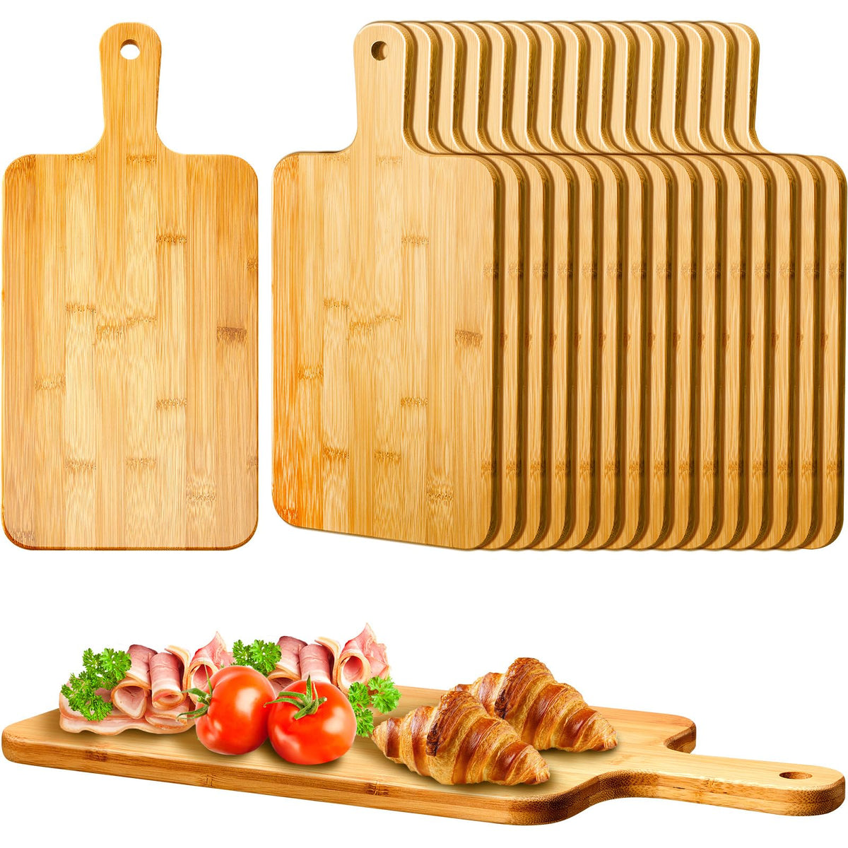 Nuenen 10 Pcs Wood Cutting Board with Handle 15.7 x 7.8 Inch Acacia Wooden Serving Kitchen Chopping Boards for Pizza, Bread, Cheese, Charcuterie, Fruit, Vegetables(Acacia)