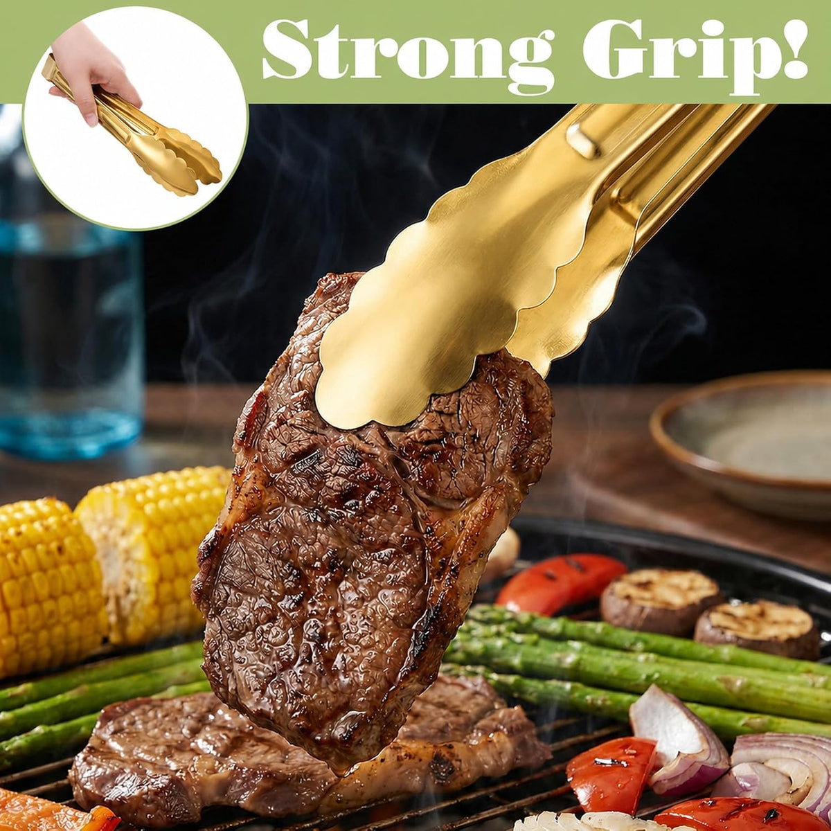 16 Pack Serving Tongs for Buffet, 9'' Stainless Steel Buffet Tongs Heavy Duty Metal Kitchen Tong Silver Food Tong for Serving Cooking Food Grill Salad BBQ(Gold)