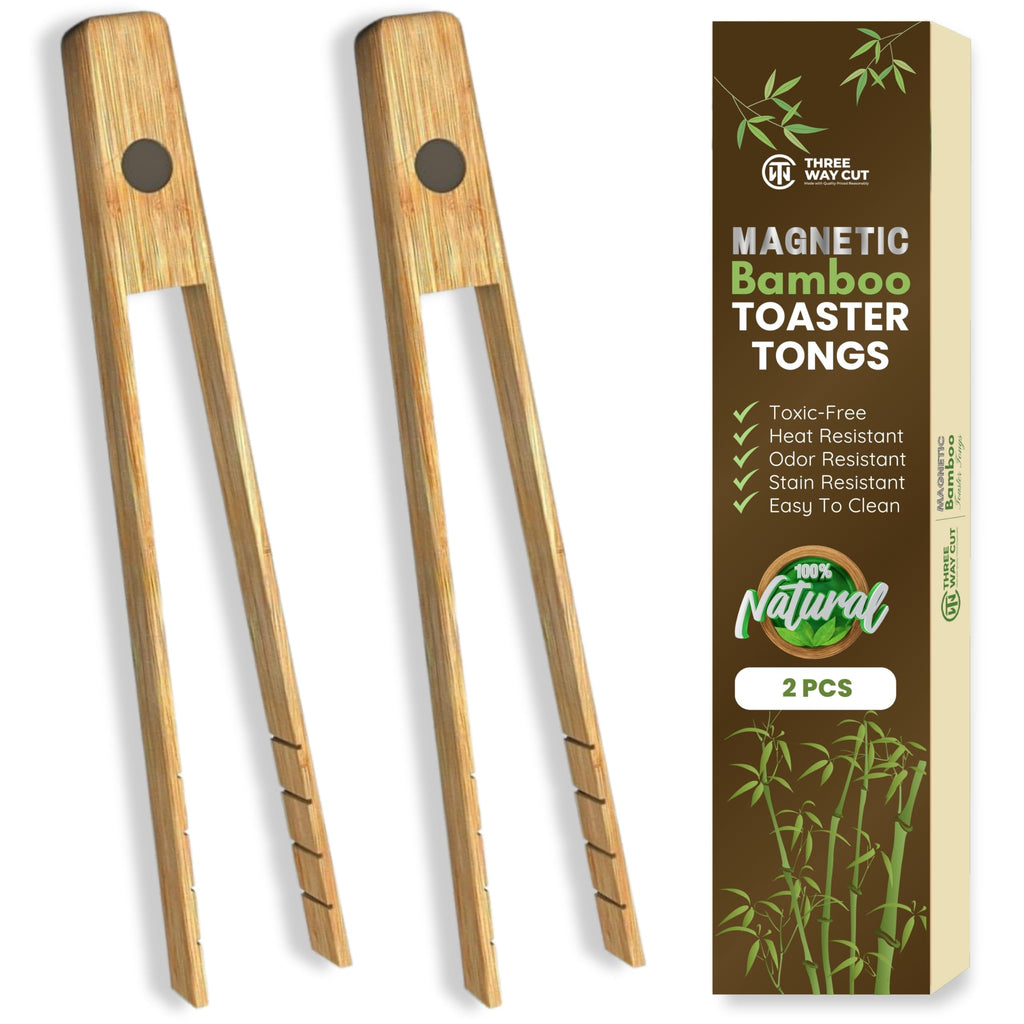Toaster Tongs With Magnet | Kitchen Utensils For Cooking and Holding Toast Bacon Muffin Bagel Bread | 8 Inch Long Natural Non Toxic Bamboo