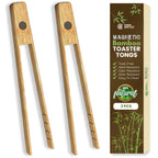 Toaster Tongs With Magnet | Kitchen Utensils For Cooking and Holding Toast Bacon Muffin Bagel Bread | 8 Inch Long Natural Non Toxic Bamboo