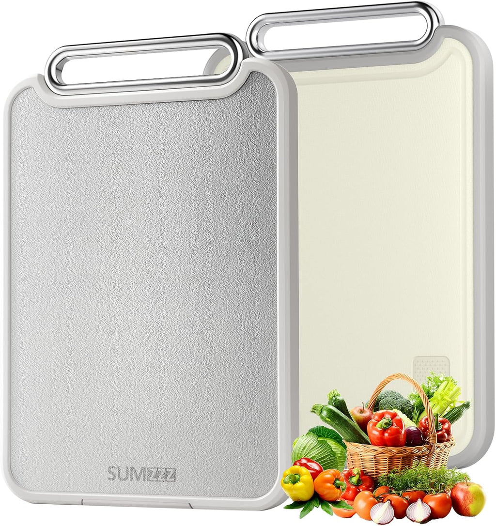 Sumzzz Stainless Steel Cutting Board for Kitchen, 2-in-1 Double-Sided Chopping Board, Dishwasher Safe, Food Grade Stainless Steel/PP, Easy to Clean, Large Size, Non-Slip, 16"×11"