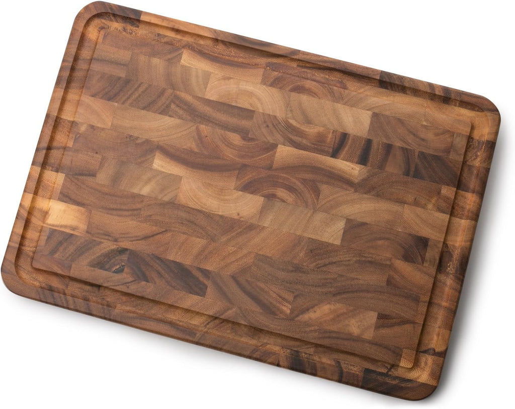 Ironwood Gourmet Charleston End Grain Board with Channel, Acacia Wood Brown 20 x 14 Inches