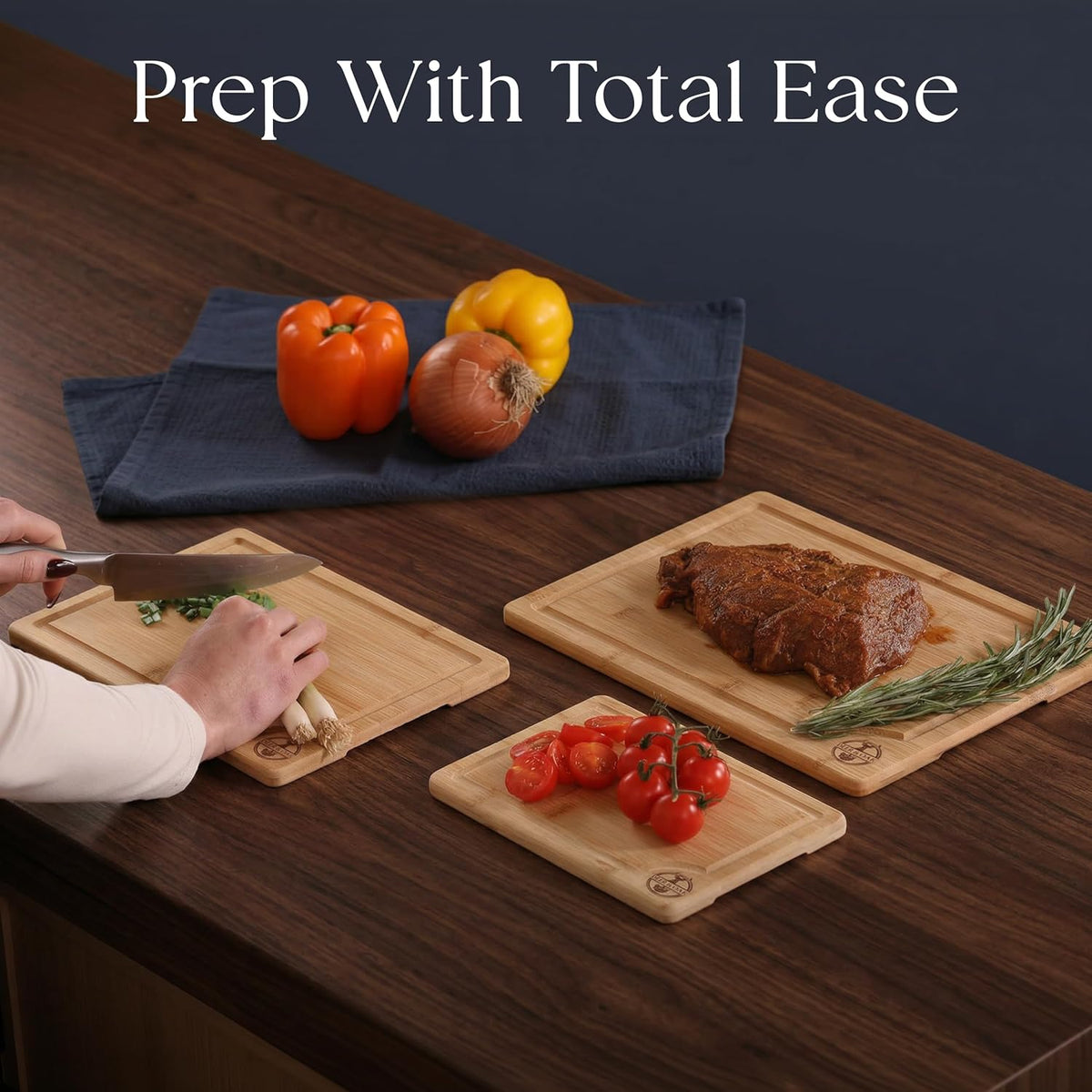 Pre-Oiled, Non Toxic 3-Piece Bamboo Cutting Board Set of 3, Pre-Oiled