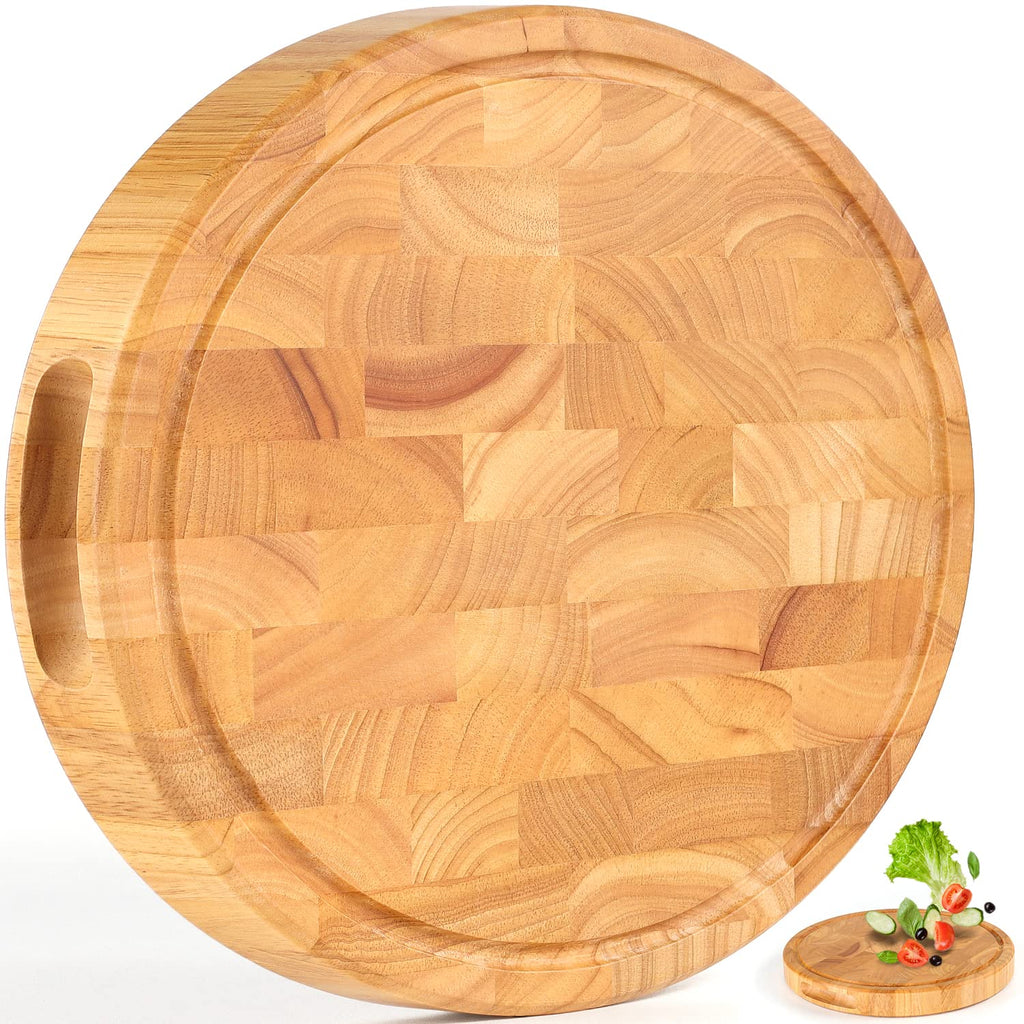 End Grain Cutting Board, Extra Large & Thick, End Grain Built-In Compartment and Juice Canal, Heavy Duty Chopping Board, Thick Carving Board for Bread Fruits Meat (17x13 Inches)