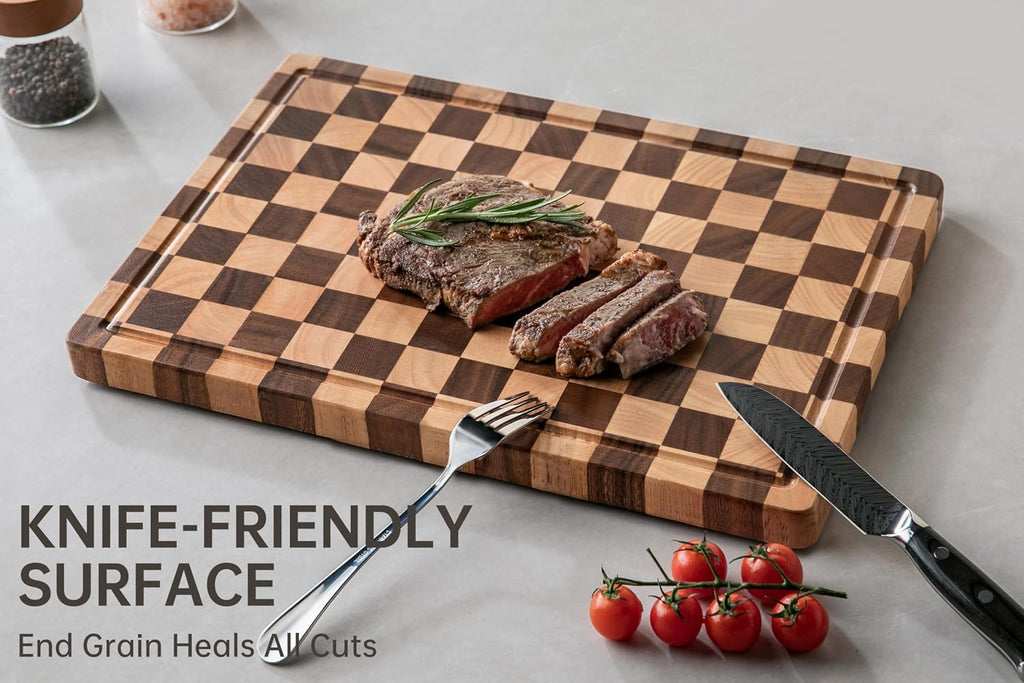 THETCHRY Cutting Boards for Kitchen, Checkered Walnut Wooden Cutting Board