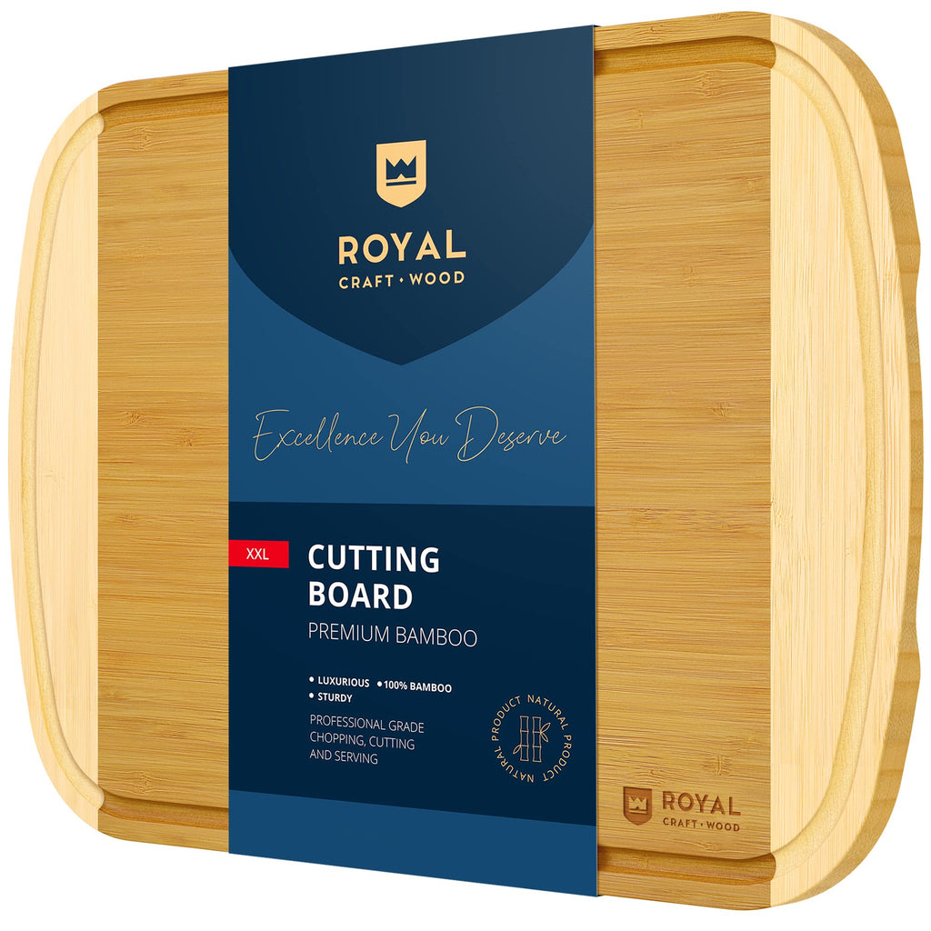 ROYAL CRAFT WOOD Cutting Board with Juice Groove - Kitchen Chopping Board for Meat Cheese and Vegetables, Heavy Duty Serving Tray
