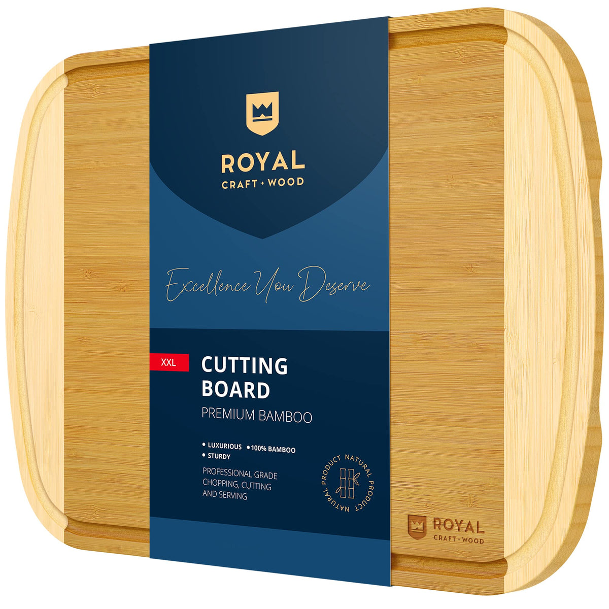 ROYAL CRAFT WOOD Cutting Board with Juice Groove - Kitchen Chopping Board for Meat Cheese and Vegetables, Heavy Duty Serving Tray