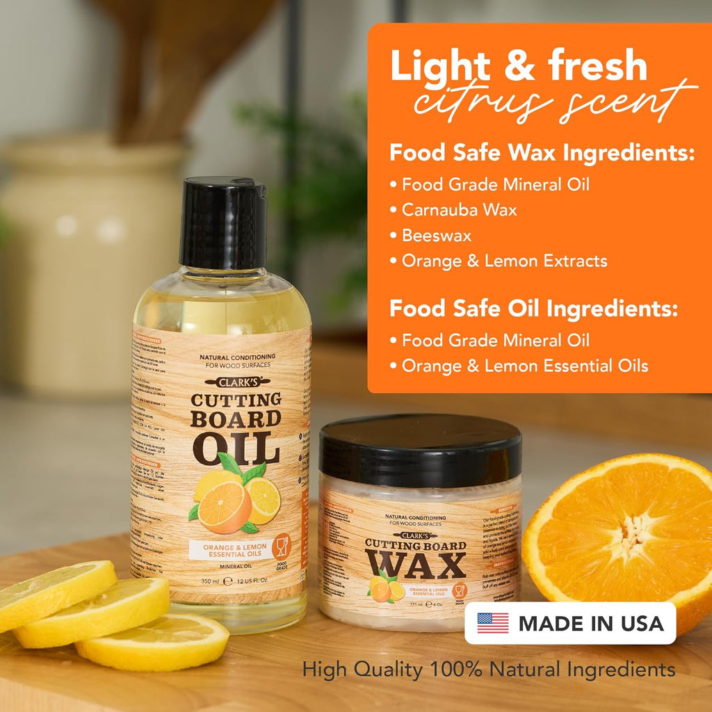 CLARK'S Cutting Board Oil & Wax Kit, Orange Lemon Scent, Food Safe - 2 Pack