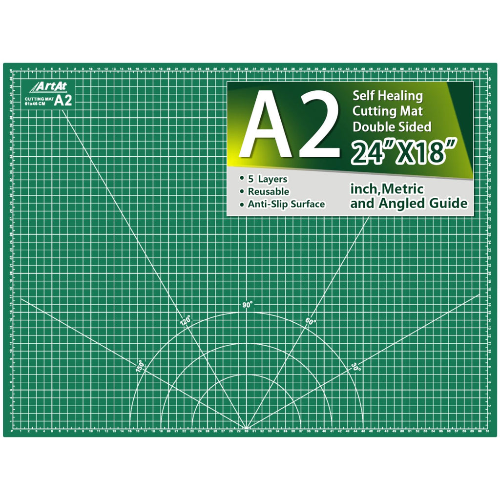 ArtAt Self Healing Cutting Mat: 12inch x 18inch Double Sided 5-Ply Fabric Cutting Mat for Sewing, Quilting & Arts & Crafts - Gridded Rotary Cutting Board Mat in Green/Black.