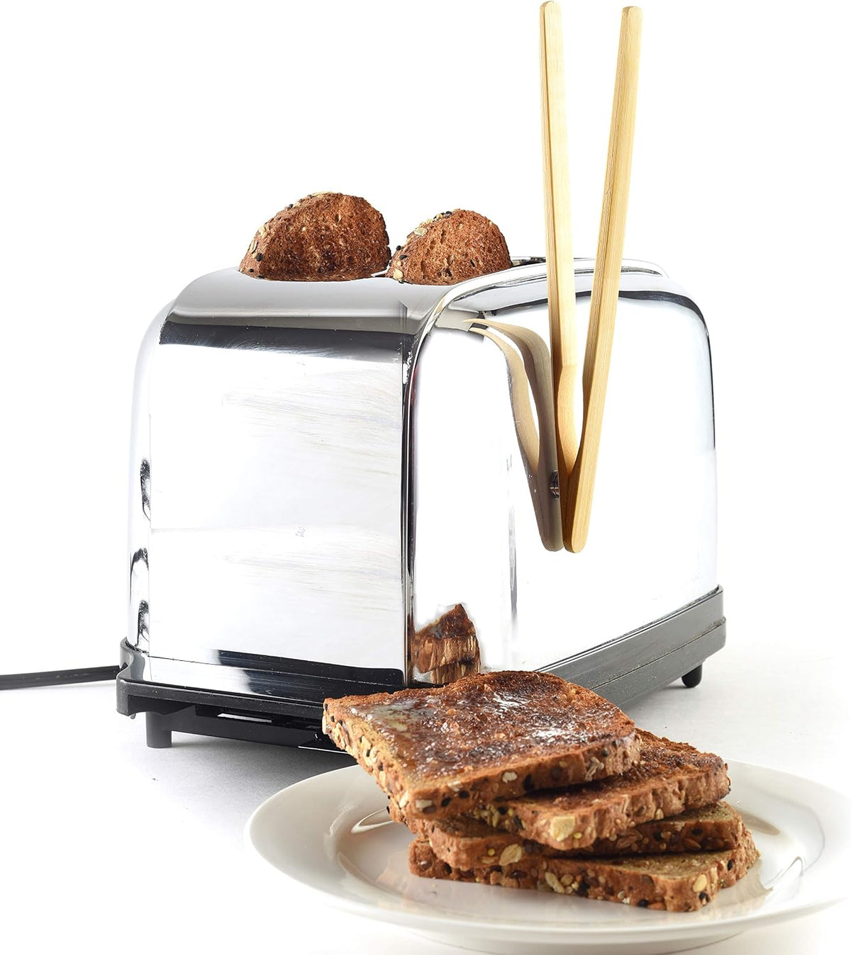 Norpro 1982 8" Bamboo 8" Toaster Tongs with Magnet, One Size