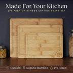 Pre-Oiled, Non Toxic 3-Piece Bamboo Cutting Board Set of 3, Pre-Oiled