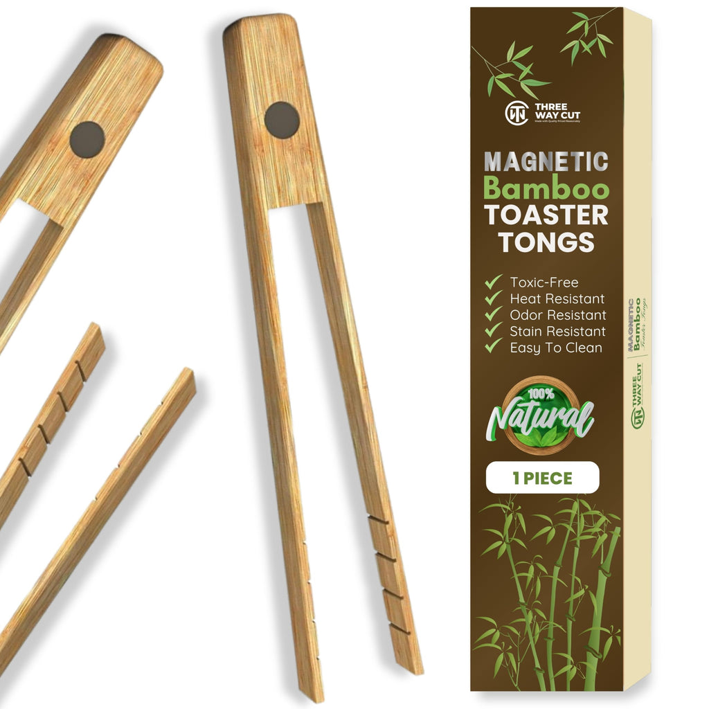 Toaster Tongs With Magnet | Kitchen Utensils For Cooking and Holding Toast Bacon Muffin Bagel Bread | 8 Inch Long Natural Non Toxic Bamboo