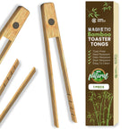 Toaster Tongs With Magnet | Kitchen Utensils For Cooking and Holding Toast Bacon Muffin Bagel Bread | 8 Inch Long Natural Non Toxic Bamboo