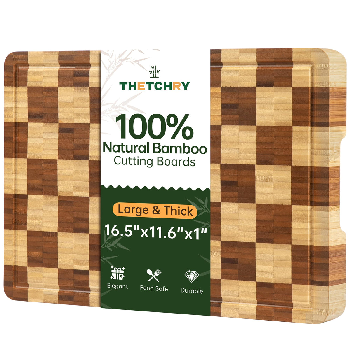 THETCHRY Cutting Boards for Kitchen, Checkered Walnut Wooden Cutting Board