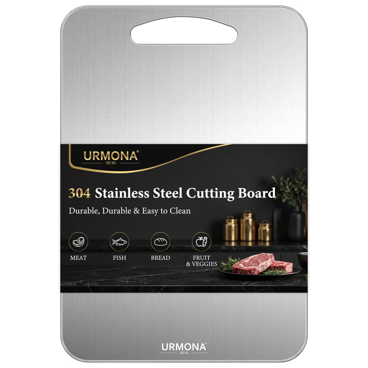 URMONA 3 PCS 304 Stainless Steel Cutting Board Set for Kitchen