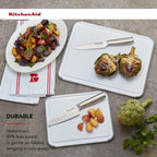 KitchenAid Classic Nonslip 2-Piece Plastic Cutting Board Set with Perimeter Trench and Non Slip Edges, 2-Piece Kitchen Chopping Boards, Dishwasher-Safe, White and Gray