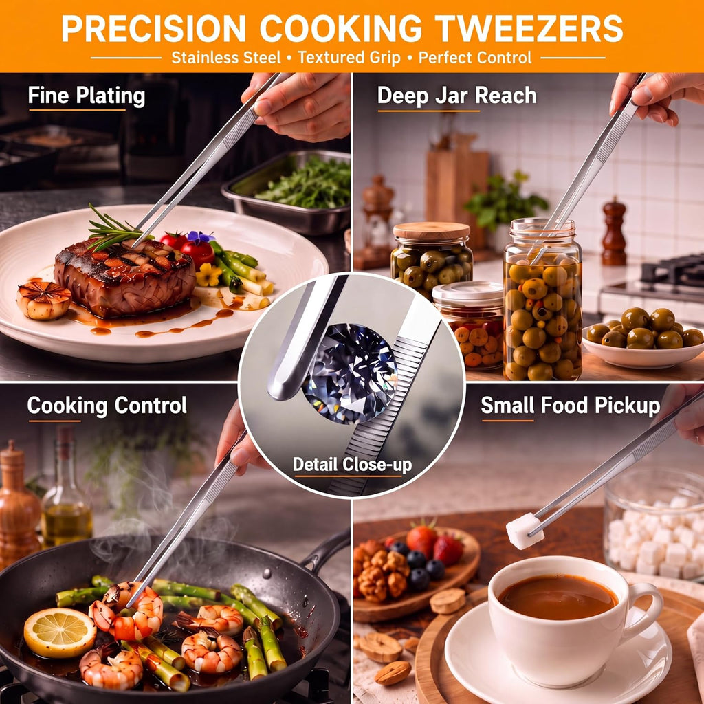 Yaomiao 4 Packs 12 Inch Cooking Tweezers Bar Kitchen Tongs, Silver