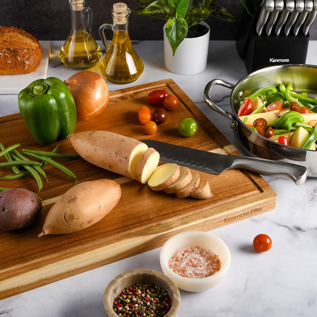 Kenmore Kenosha Extra Large Acacia Wood Cutting Board, 24 x 16 Inch – Heavy Duty Chopping Board with Juice Groove for Meat, Vegetables & Meal Prep