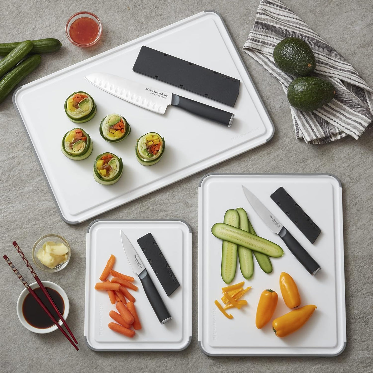 KitchenAid Classic Cutting Board with Perimeter Trench and Non Slip Edges, Dishwasher Safe, 11 inch x 14 inch, White and Gray