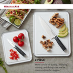 KitchenAid Classic Nonslip 2-Piece Plastic Cutting Board Set with Perimeter Trench and Non Slip Edges, 2-Piece Kitchen Chopping Boards, Dishwasher-Safe, White and Gray