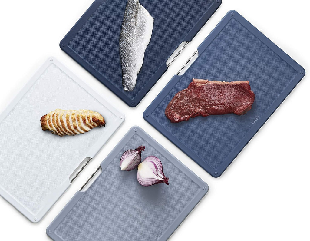 Joseph Joseph Folio 4-Piece Colour coded Cutting Board Set, Slimline case for organized Kitchen storage, Graphite