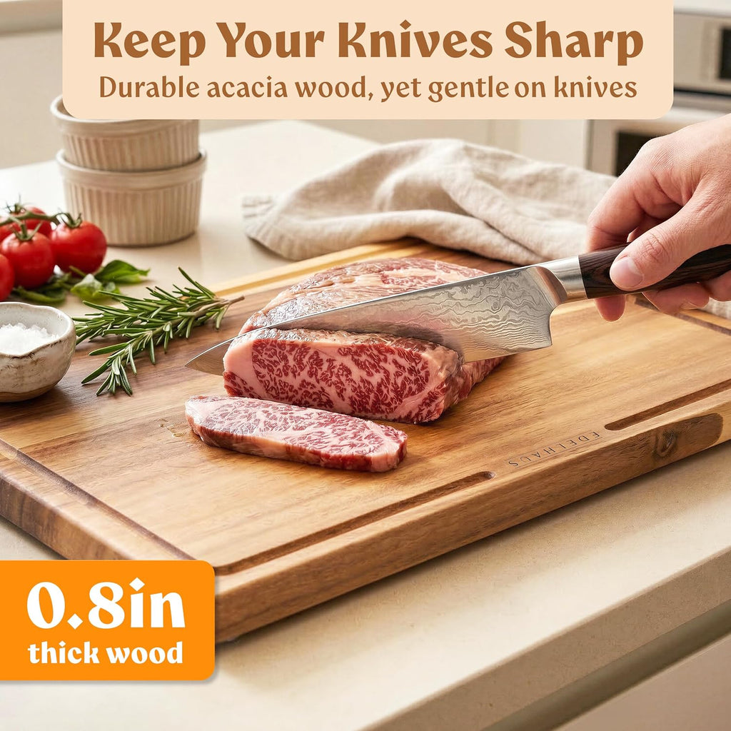EDELHAUS Acacia Wood Cutting Boards for Kitchen Set of 3, Juice Groove