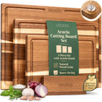 EDELHAUS Acacia Wood Cutting Boards for Kitchen Set of 3, Juice Groove