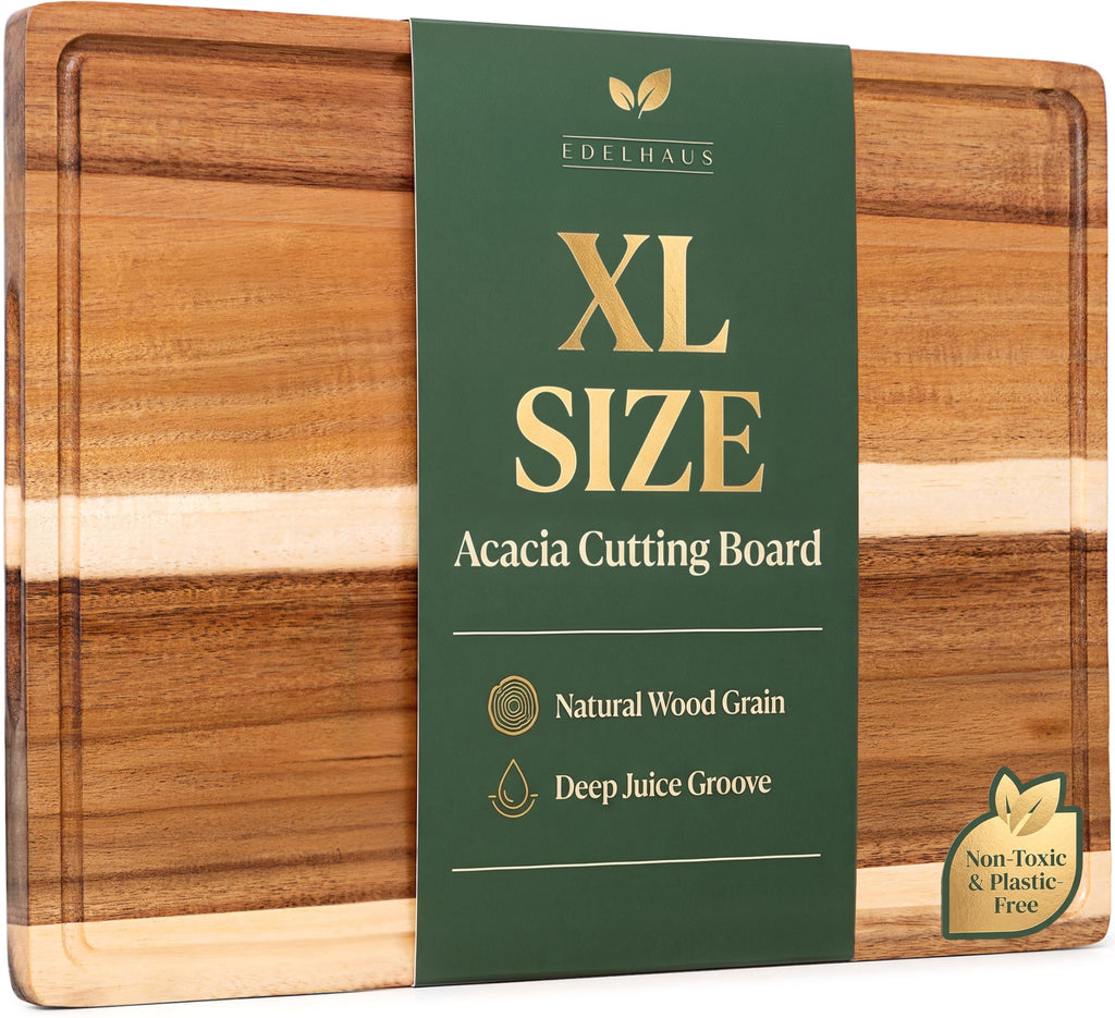 EDELHAUS Acacia Wood Cutting Boards for Kitchen Set of 3, Juice Groove