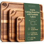 EDELHAUS Acacia Wood Cutting Boards for Kitchen Set of 3, Juice Groove